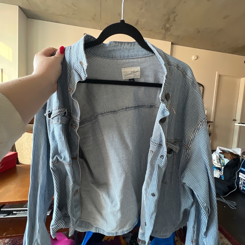 blue and white striped jacket